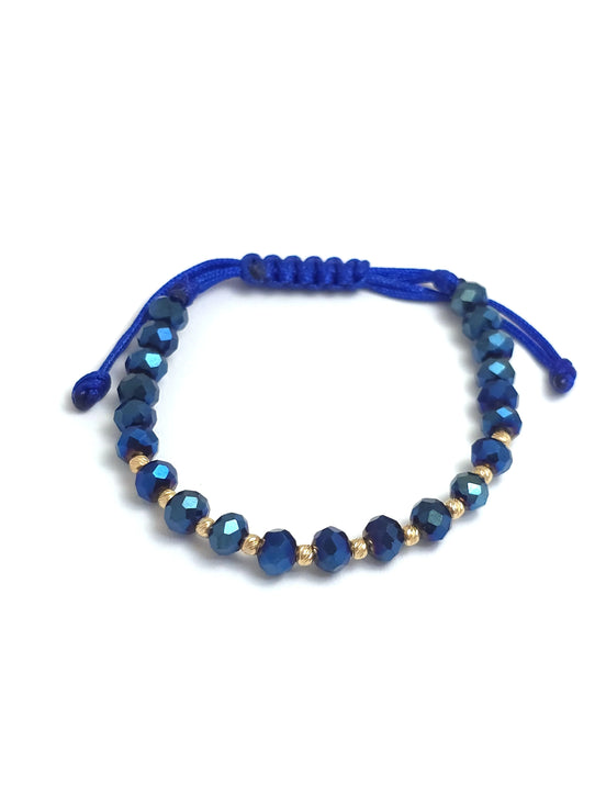 Brățară Bebeluși/Copii Aur 14K – 10 Bile de 2mm și Cristale albastre