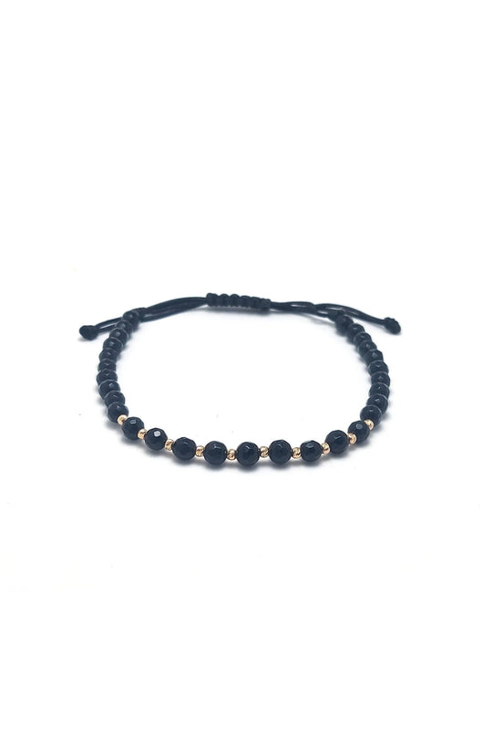 Bratara cu 10 bilute din aur 14k si pietre Onix negre fatetate