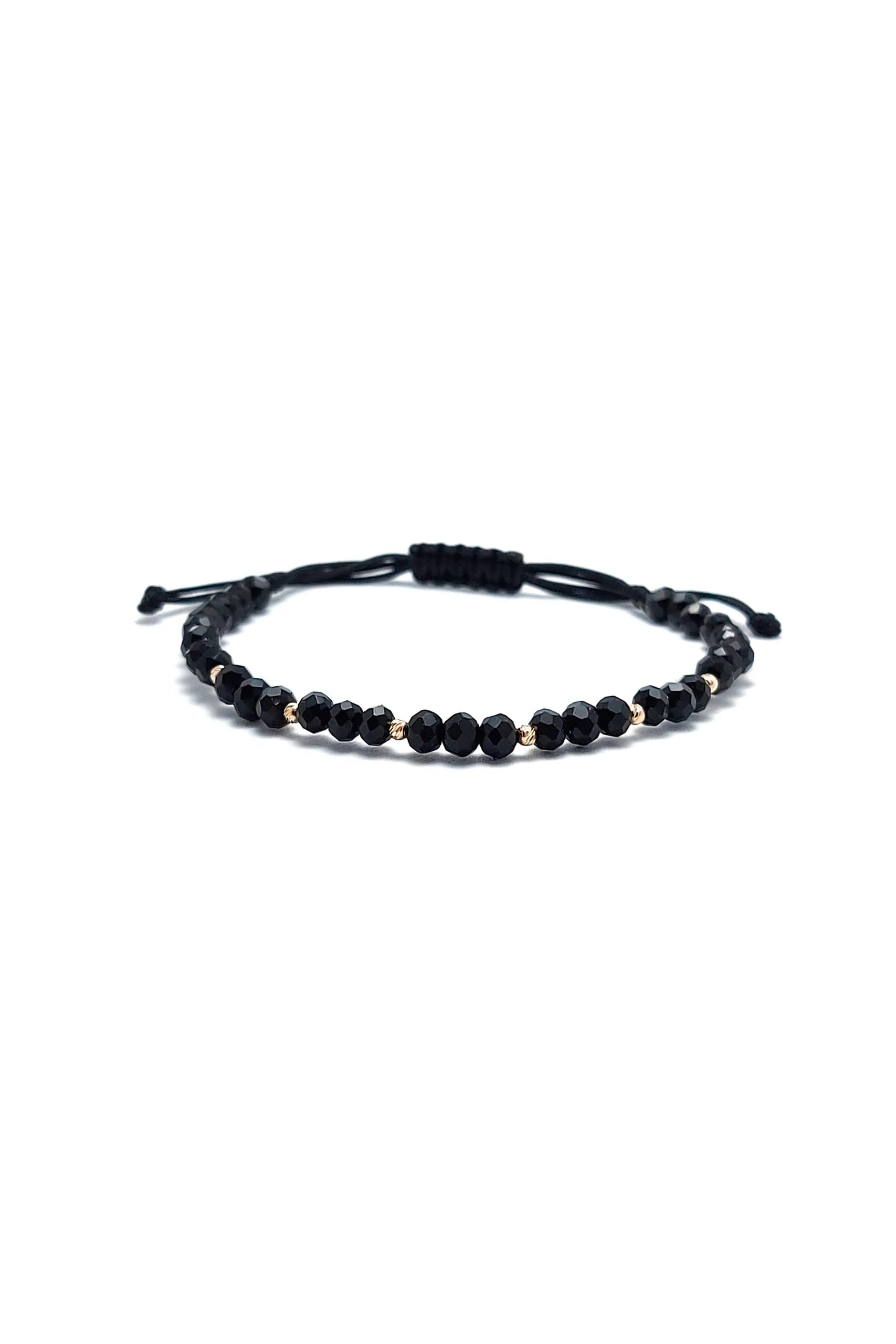 Bratara cu 8 bilute de 2mm din aur 14k si cristale negre