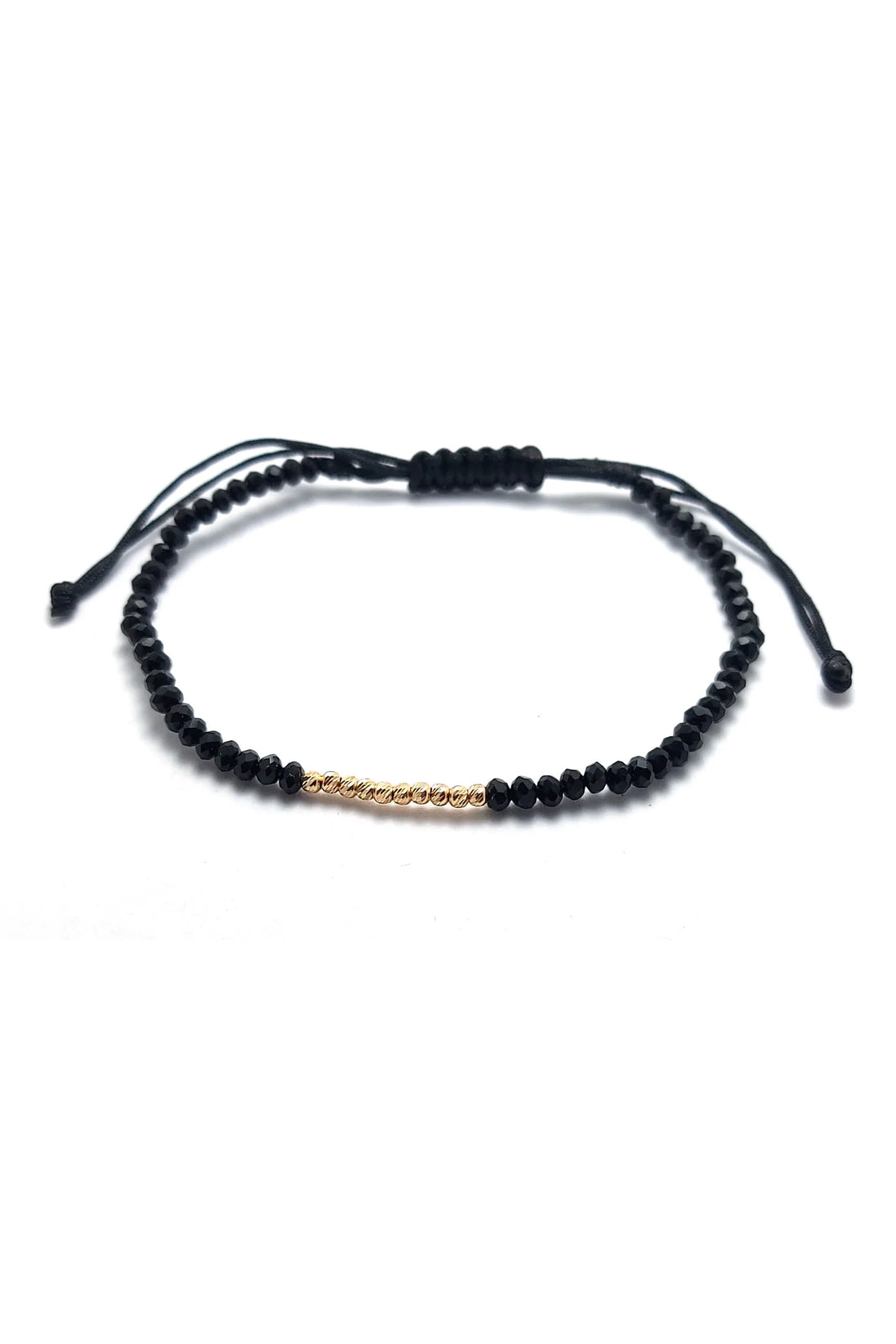 Bratara cu 10 bilute striate si cristale negre de 3mm