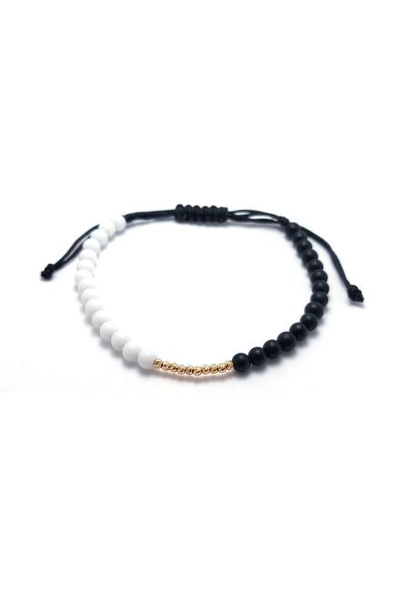 Bratara cu 10 bilute din aur 14k si pietre Onix Negru/Alb
