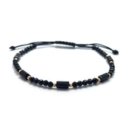 bratara cu bilute din aur cristale negre 3mm si onix dreptunghiular