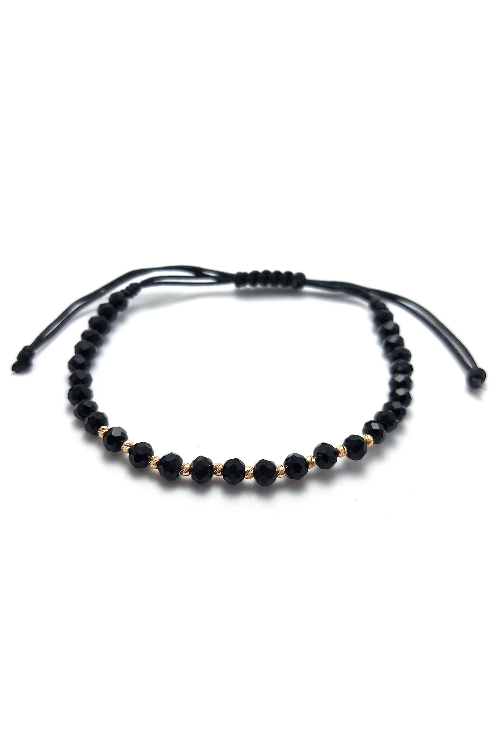 Bratara cu 10 bilute striate si cristale negre