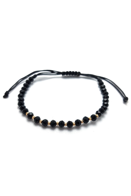 Bratara cu 10 bilute striate si cristale negre