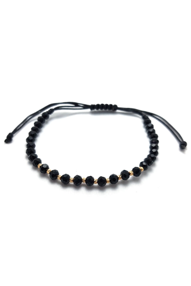 Bratara cu 10 bilute striate si cristale negre