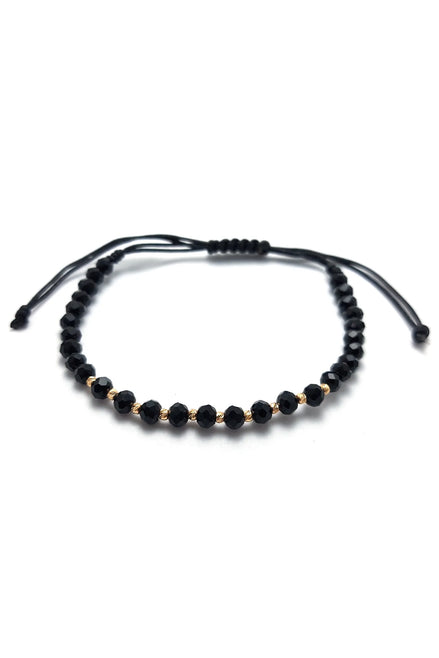 Bratara cu 10 bilute striate si cristale negre