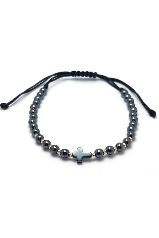 Bratara cu 10 bilute din aur 14k si pietre Hematit Argintii