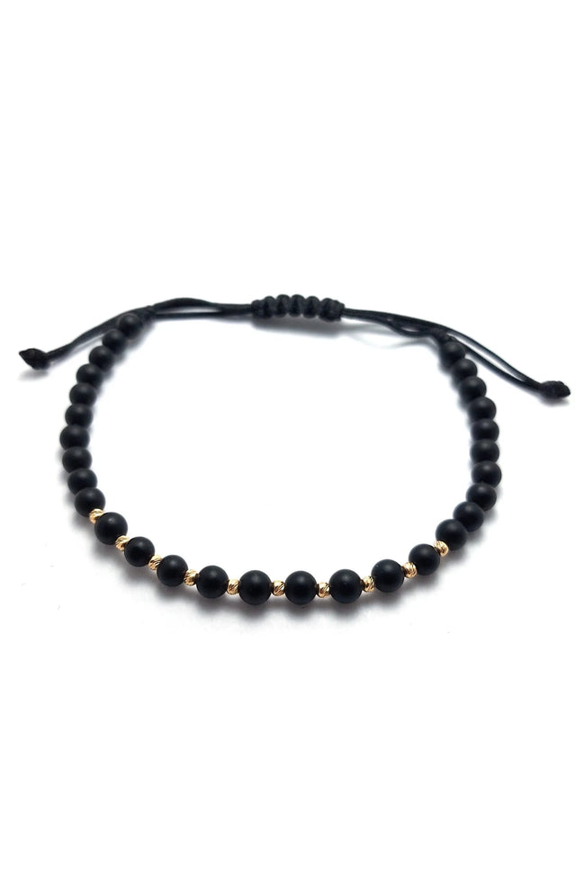 Bratara cu 10 bilute din aur 14k si Onix mat negru