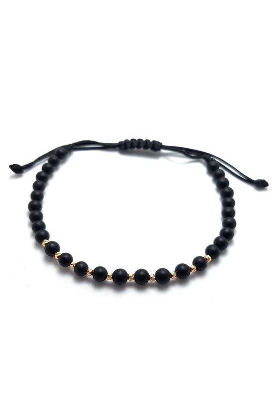 Bratara cu 10 bilute din aur 14k si Onix mat negru