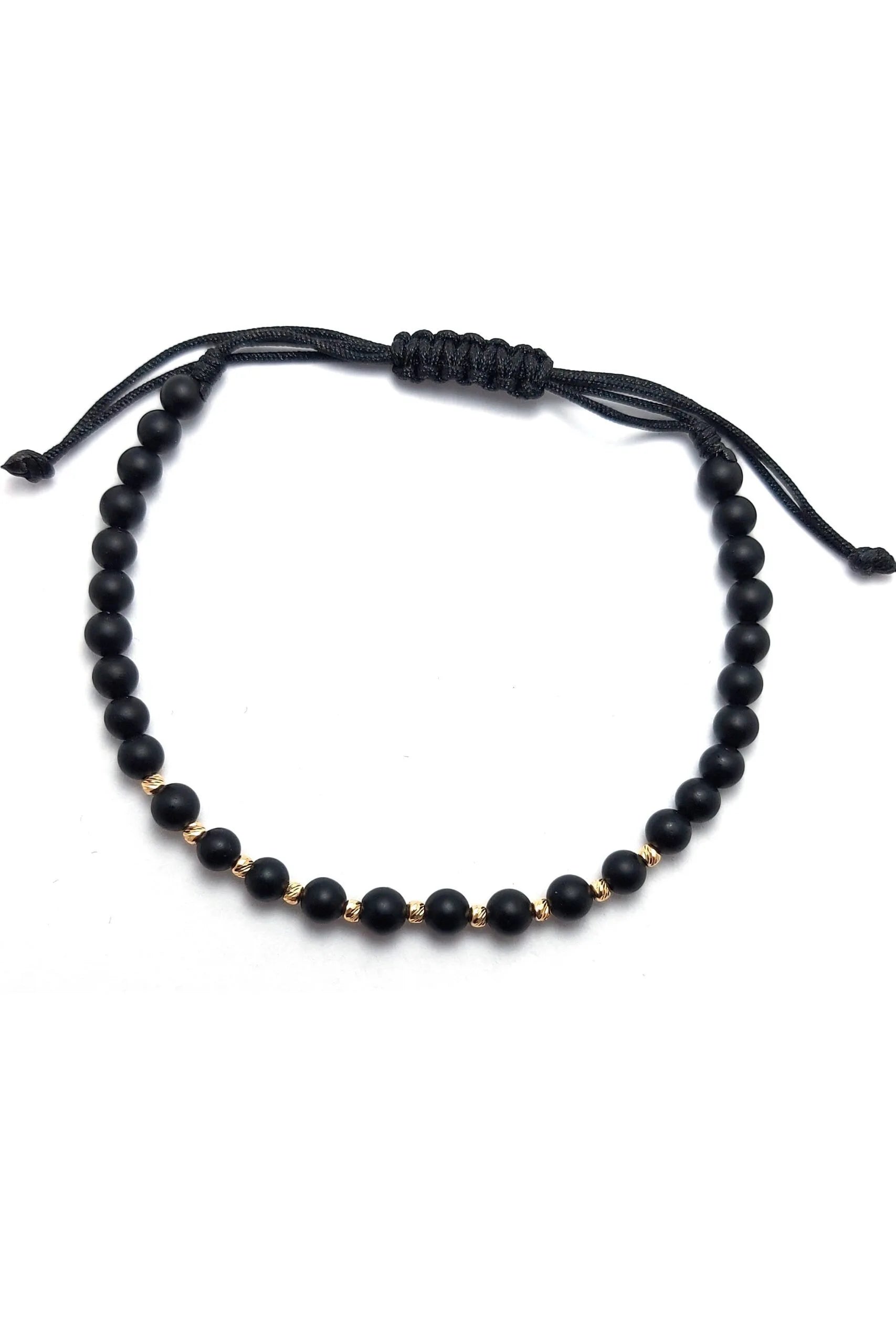 Bratara cu 10 bilute din aur 14k si Onix mat negru