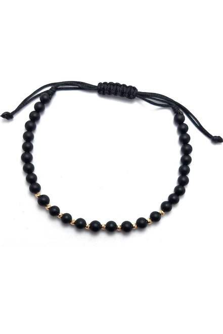 Bratara cu 10 bilute din aur 14k si Onix mat negru