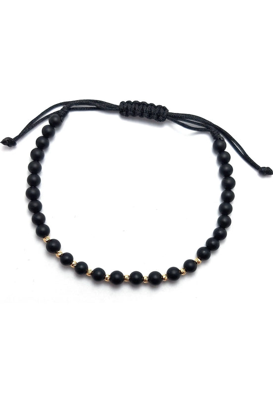 Bratara cu 10 bilute din aur 14k si Onix mat negru