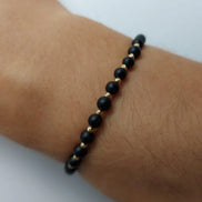 Bratara cu 10 bilute din aur 14k si Onix mat negru