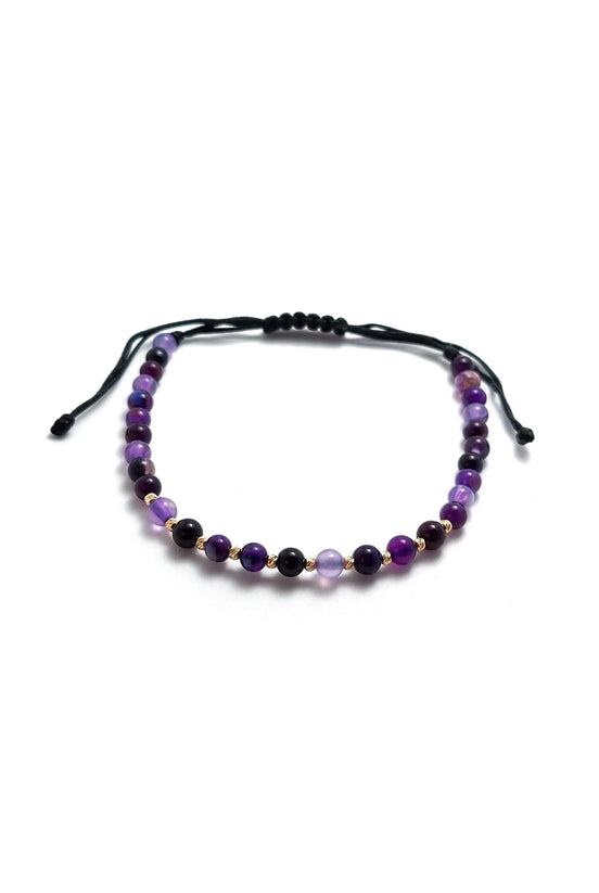 Bratara cu snur, 10 bilute striate 2mm din aur 14k, Aquamarine