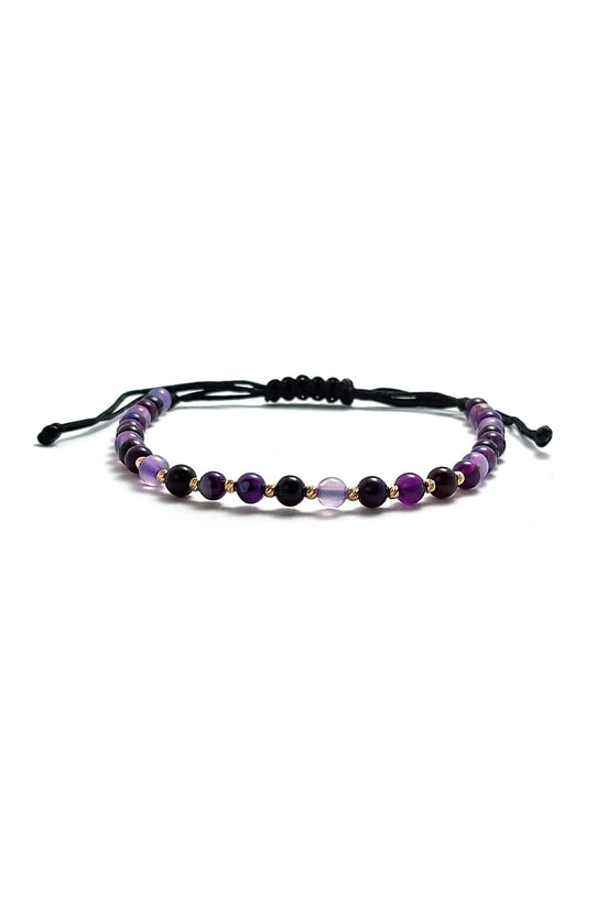 Bratara cu snur, 10 bile striate 2mm din aur 14k, Aquamarine