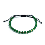 Bratara cu snur, 5 bilute striate 2mm din aur 14k, margele Myuki aurii si Jad verde
