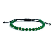 Bratara cu snur, 5 bilute striate 2mm din aur 14k, margele Myuki aurii si Jad verde, privire frontala