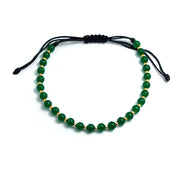 Bratara cu snur, 5 bilute striate 2mm din aur 14k, margele Myuki aurii si Jad verde, privire sus