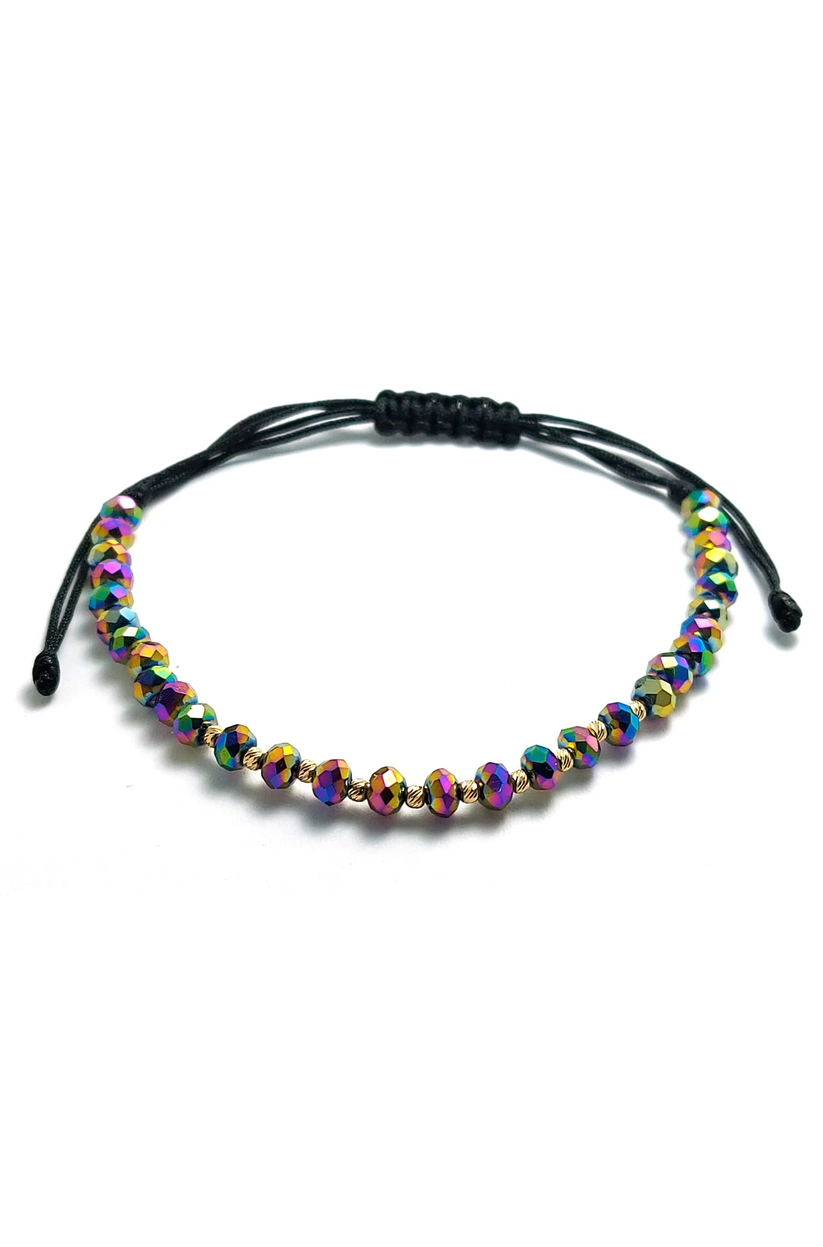 Bratara cu 10 bilute striate si cristale cameleon