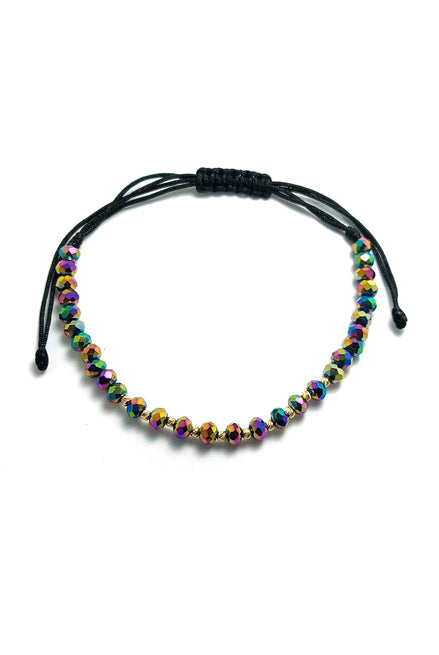 Bratara cu 10 bilute striate si cristale cameleon