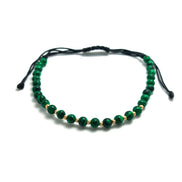 Bratara cu 10 bilute striate de 2mm din aur 14k si Malachit verde