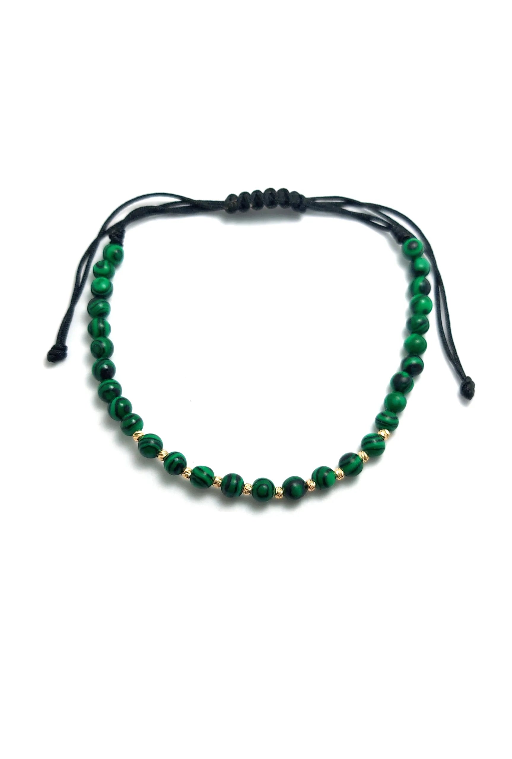 Bratara cu 10 bilute striate de 2mm din aur 14k si Malachit verde 2