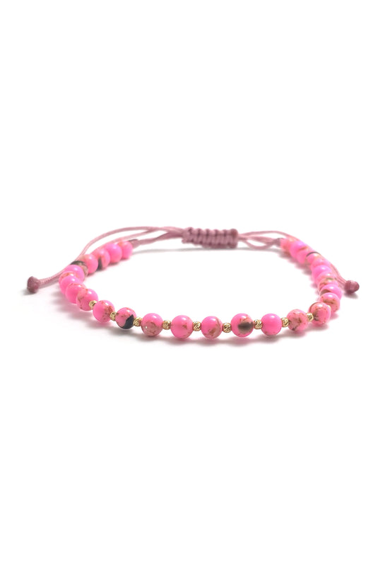 Bratara cu 10 bilute striate de 2mm din aur 14k si Howlit Roz