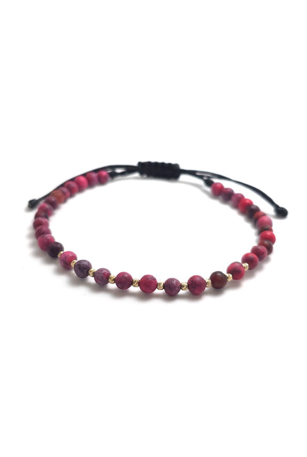 Bratara cu 10 bilute striate de 2mm din aur 14k si Howlite Roșu - Violet