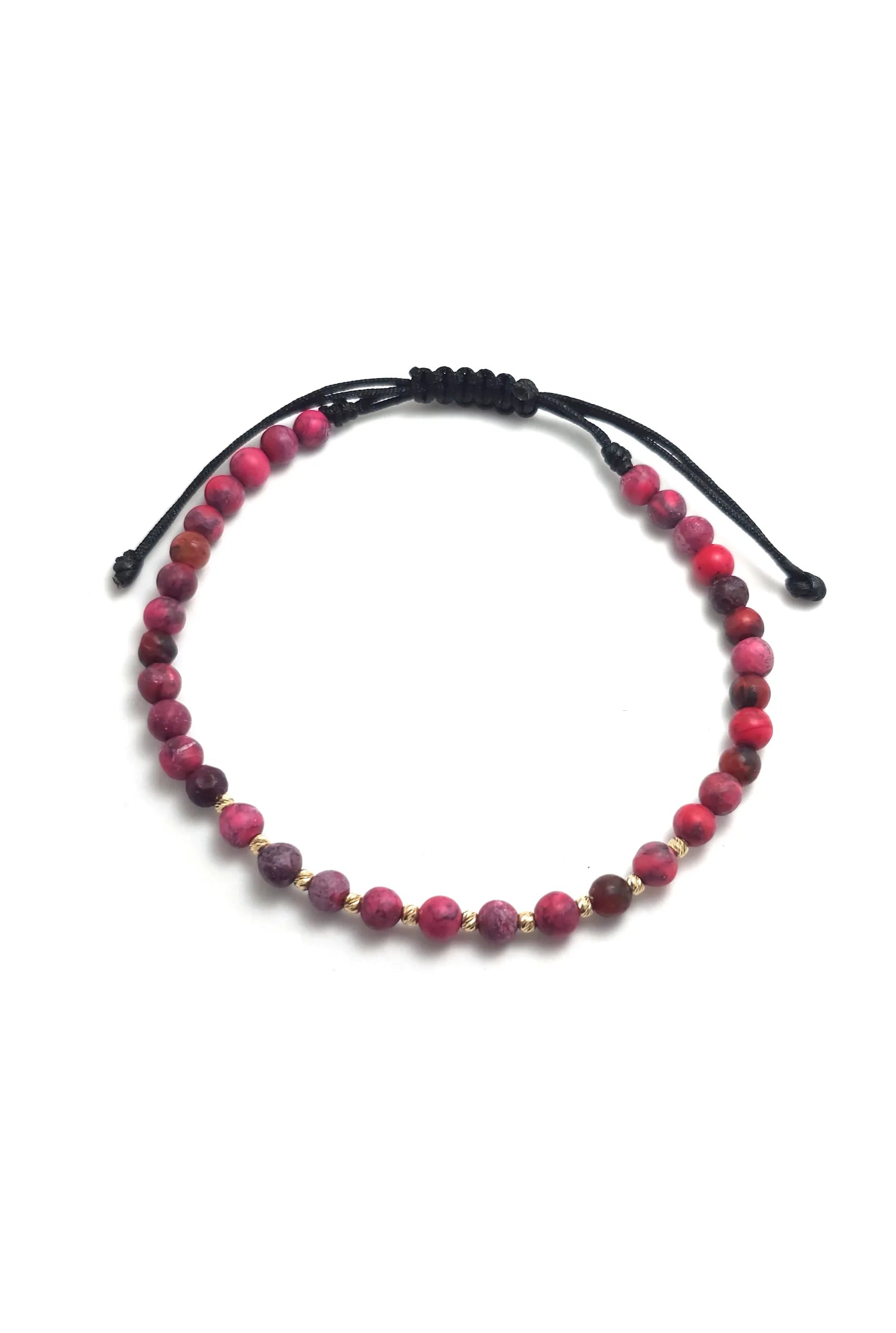 Bratara cu 10 bilute striate de 2mm din aur 14k si Howlite Roșu - Violet