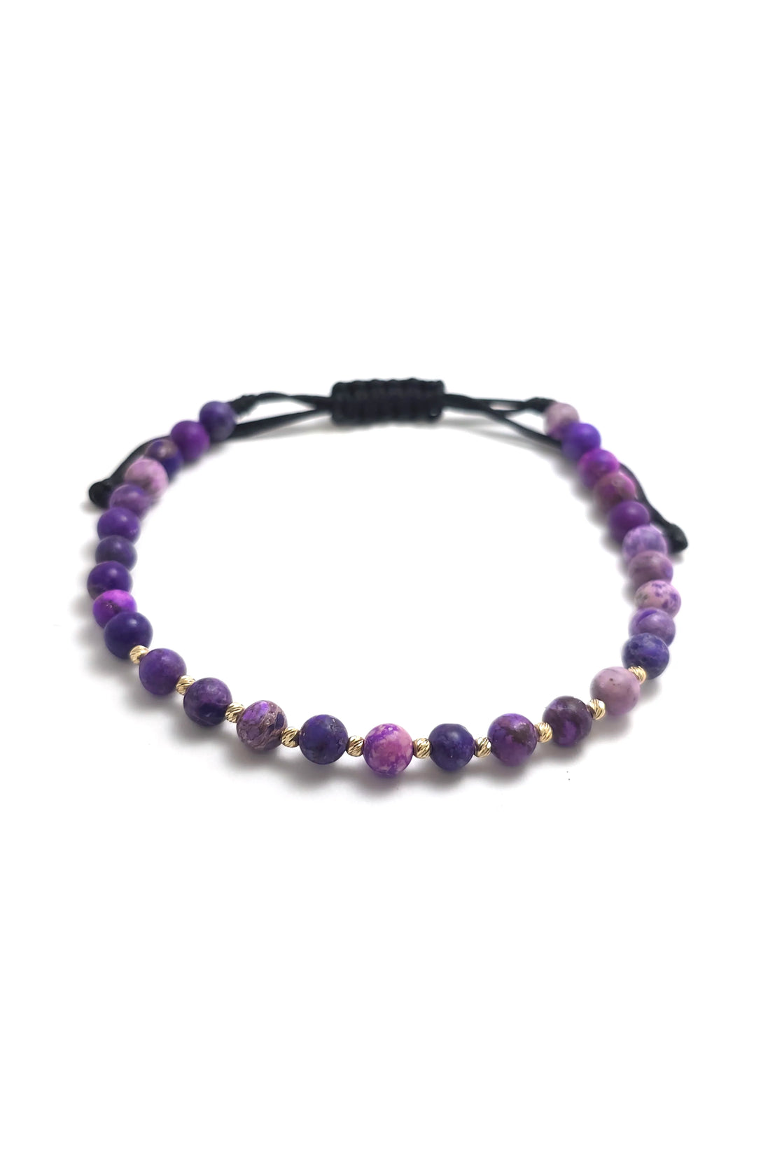 Bratara cu 10 bilute striate de 2mm din aur 14k si Howlite Violet