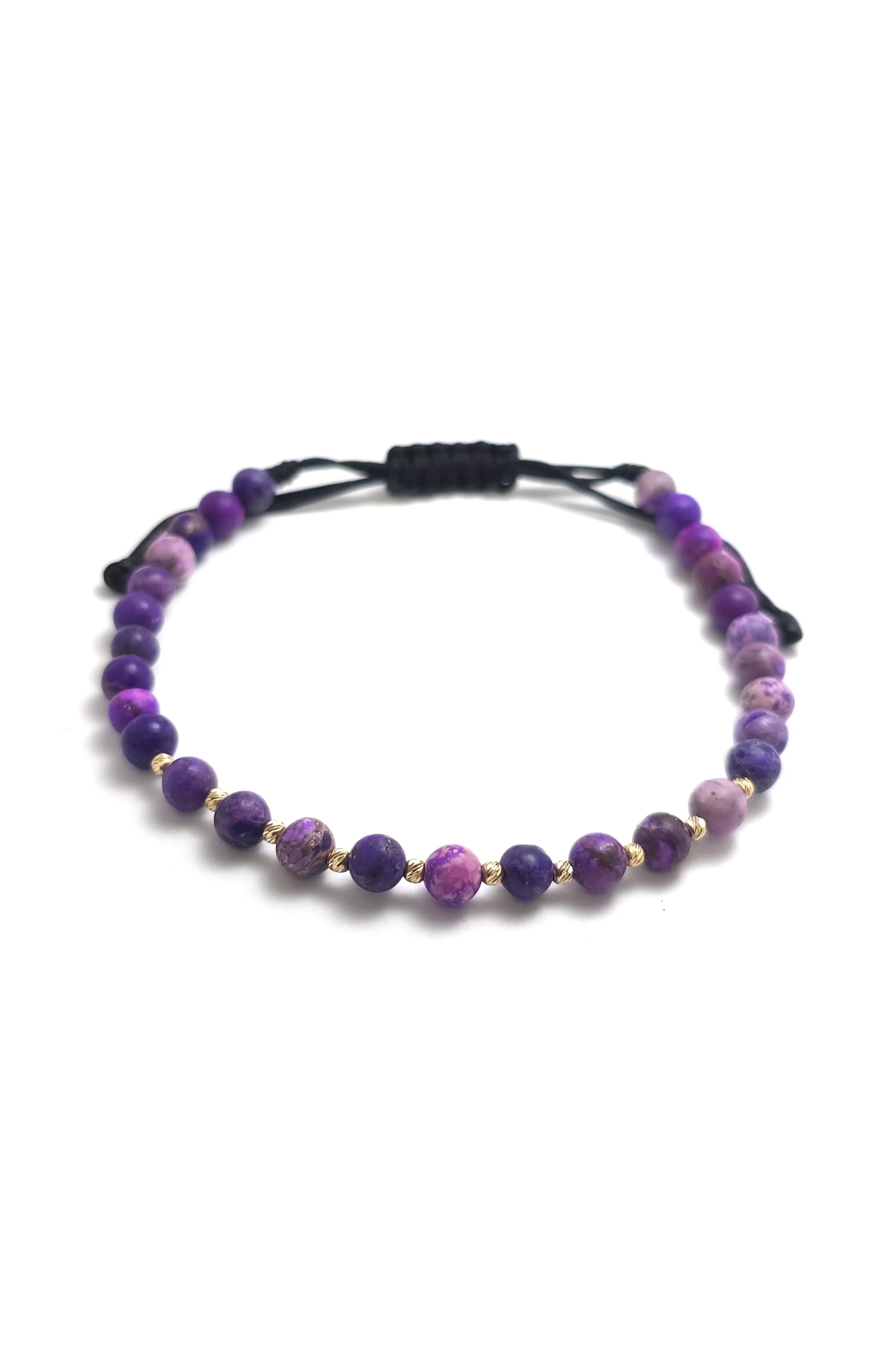 Bratara cu 10 bilute striate de 2mm din aur 14k si Howlite Violet