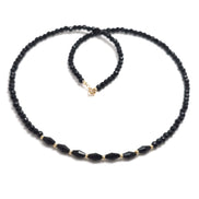 Colier cu cristale rotunde și ovale negre combinate și bile de aur de 14k de 2mm, lungime 40 cm