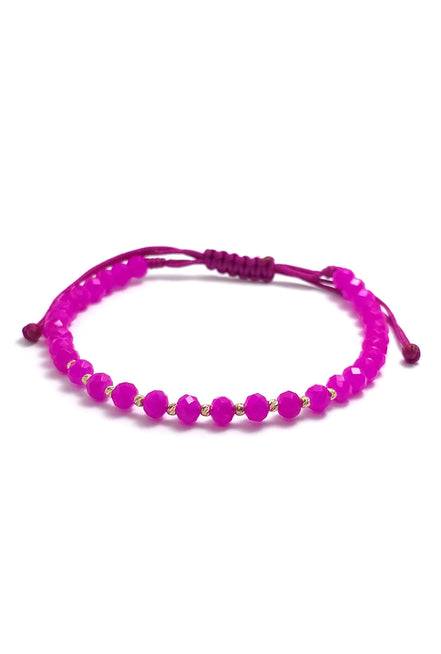 Bratara cu 10 bilute din aur 14k de 2mm si cristale fucsia 4mm