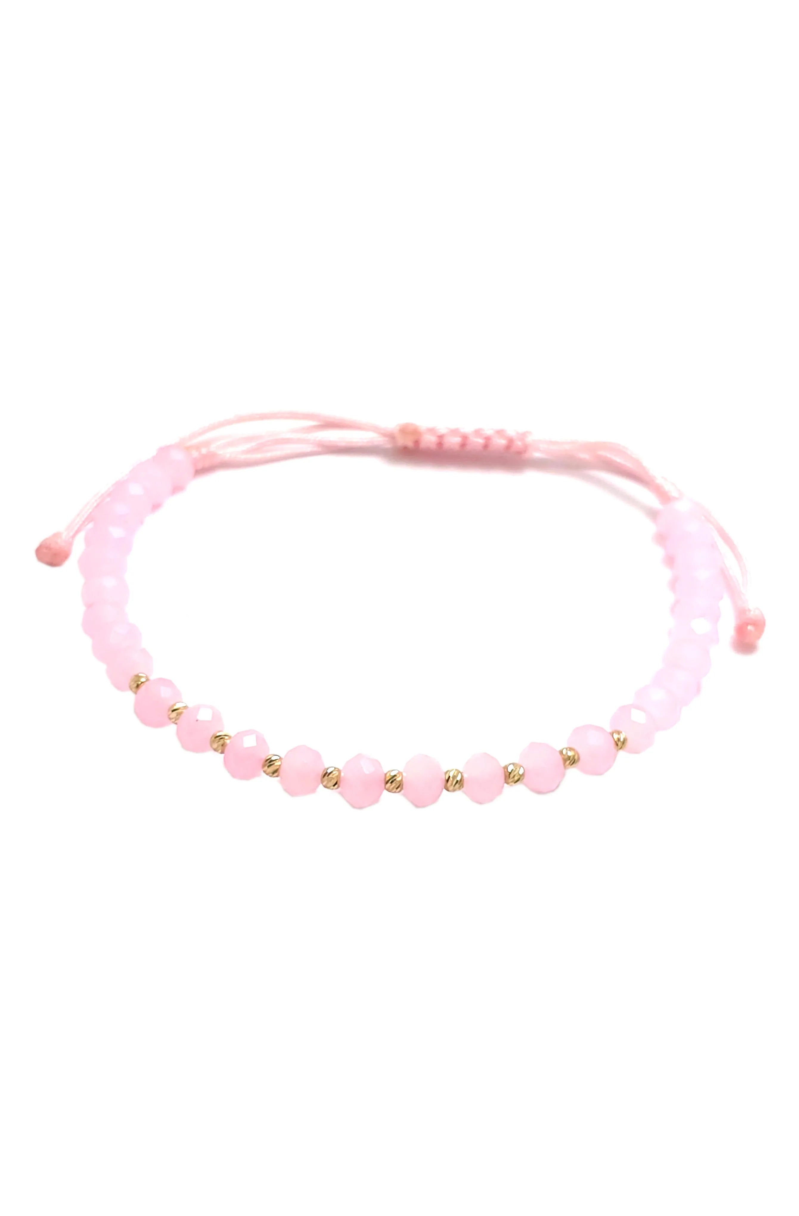 Bratara cu 10 bilute din aur 14k de 2mm si cristale roz 4mm