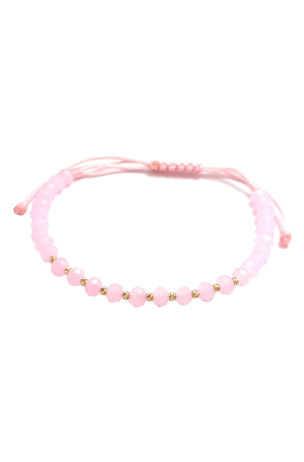 Bratara cu 10 bilute din aur 14k de 2mm si cristale roz 4mm