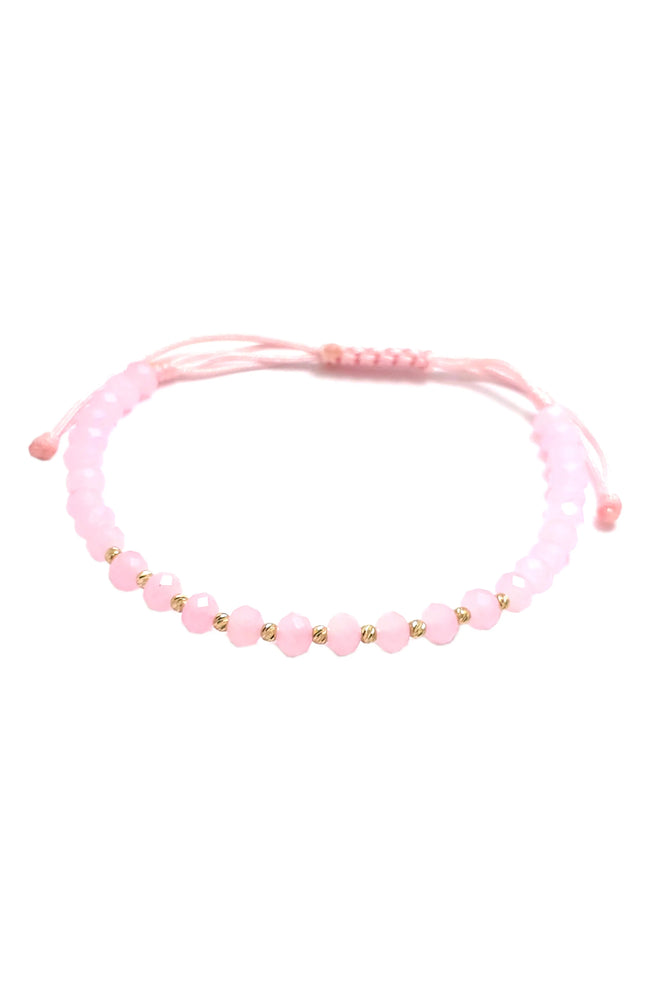 Bratara cu 10 bilute din aur 14k de 2mm si cristale roz 4mm
