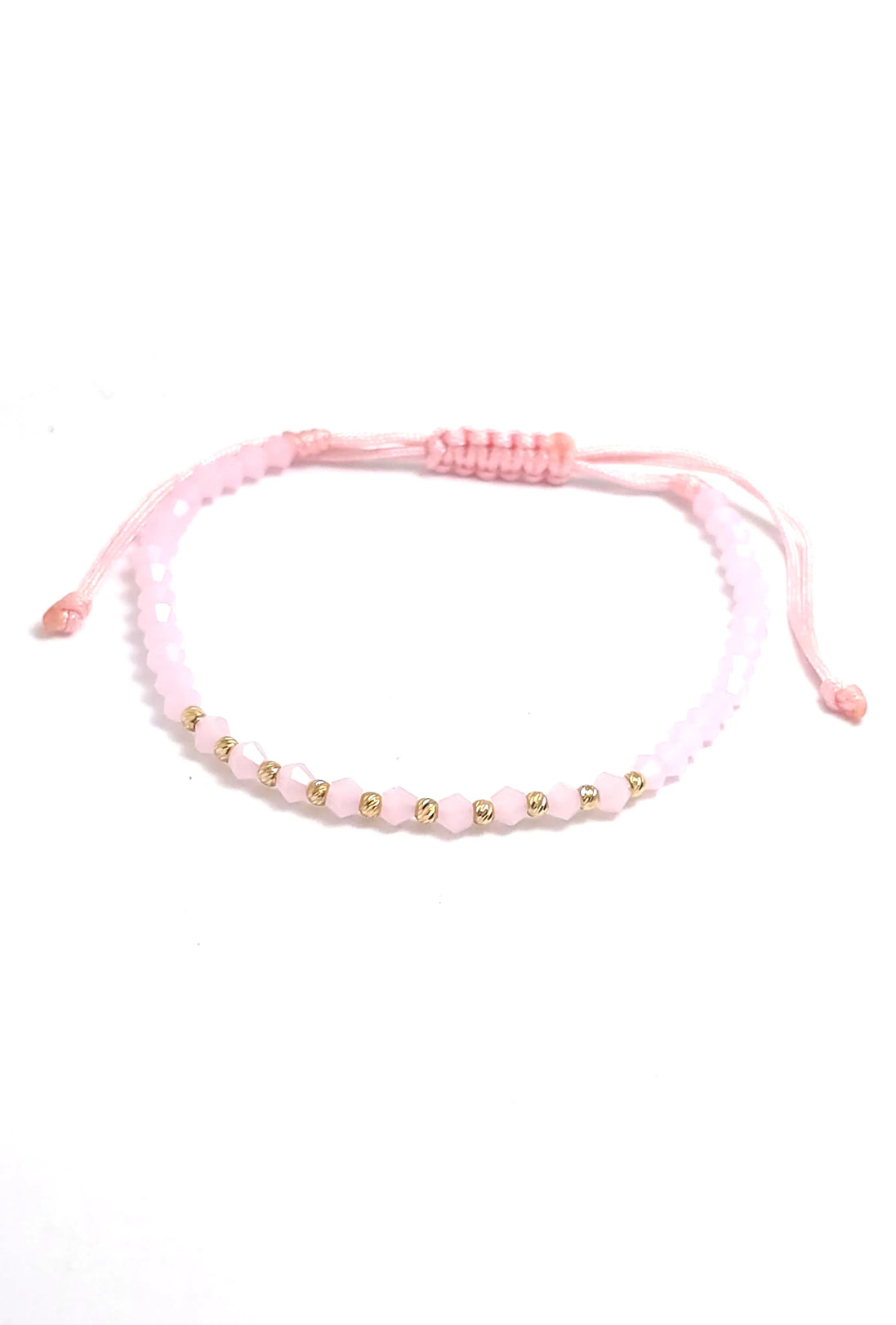 Bratara cu 10 bilute din aur 14k de 2mm si cristale roz 3mm