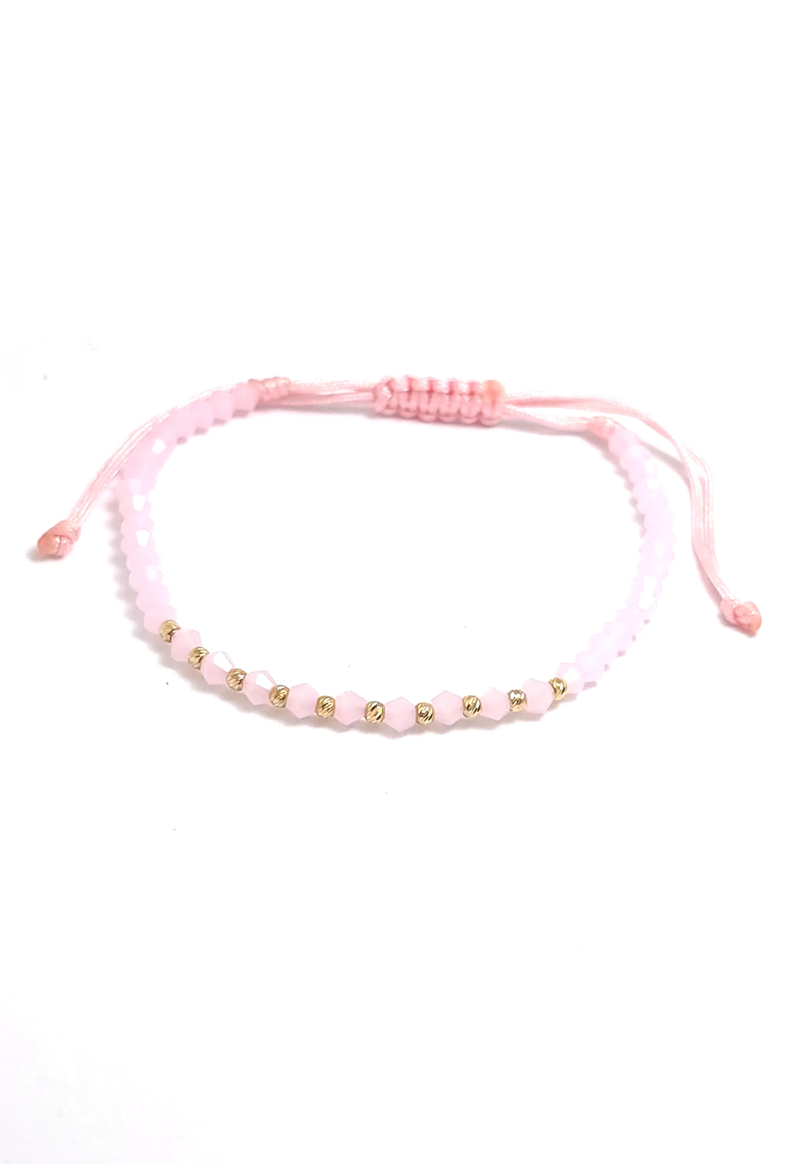Bratara cu 10 bilute din aur 14k de 2mm si cristale roz 3mm