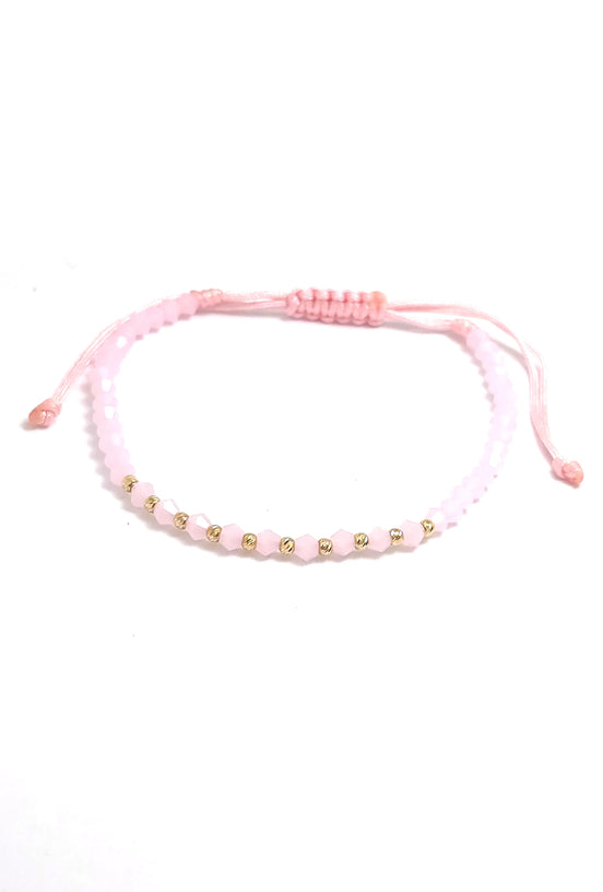 Bratara cu 10 bilute din aur 14k de 2mm si cristale roz 3mm