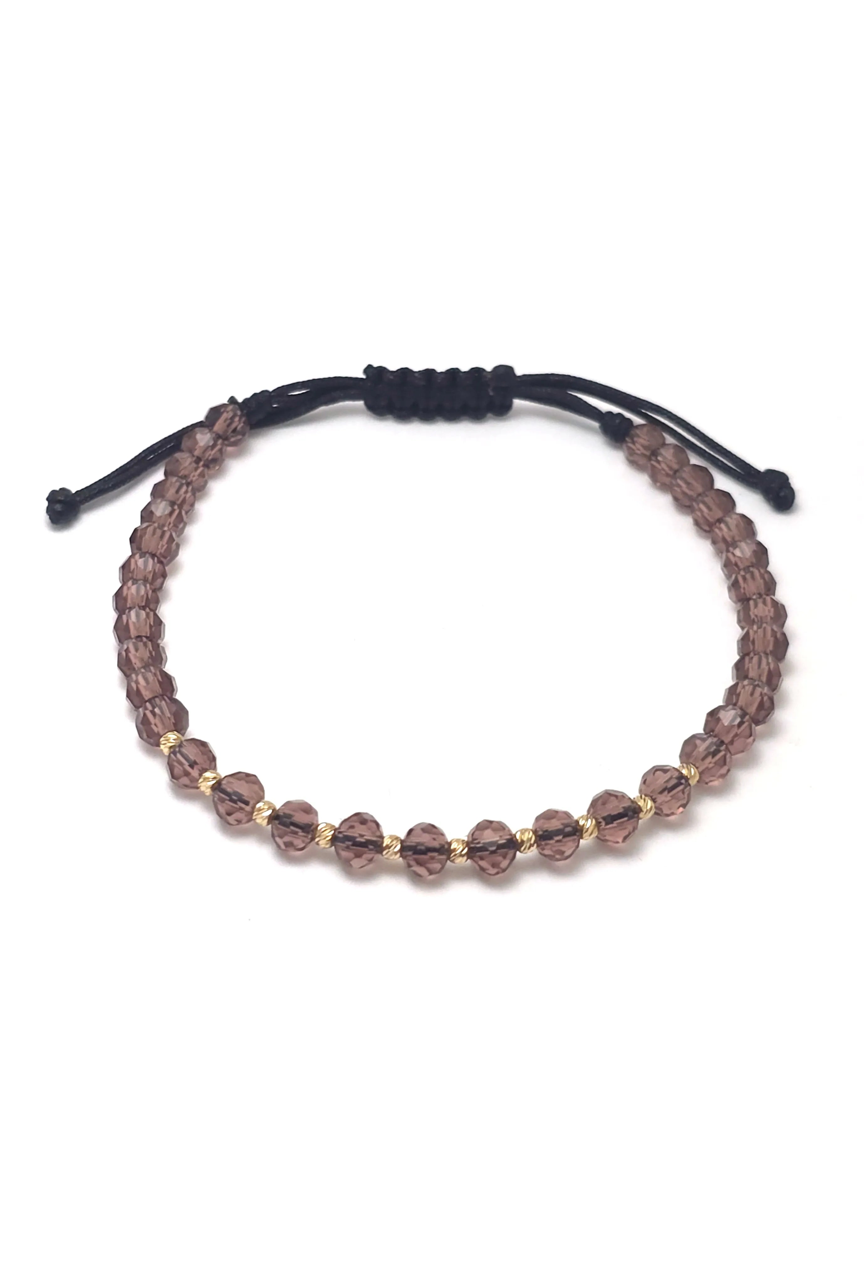 Bratara cu 10 bilute din aur 14k de 2mm si cristale maro deschise transparente 4mm