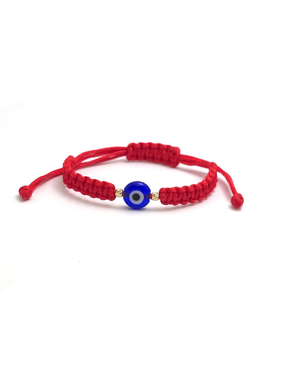 Brățară Bebeluși/Copii Aur 14K – 2 Bile de 2mm și Ochi de Deochi albastru