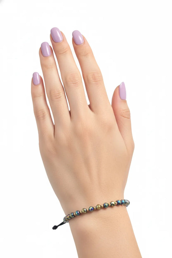 Bratara cu 10 bilute din aur 14k de 2mm si cristale cameleon 3mm, model mana
