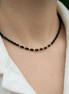Colier cu cristale rotunde și ovale negre combinate și bile de aur de 14k de 2mm, lungime 40 cm