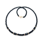 Colier 8 bilute aur 14kt(585),onix dreptunghiular si cristale negre