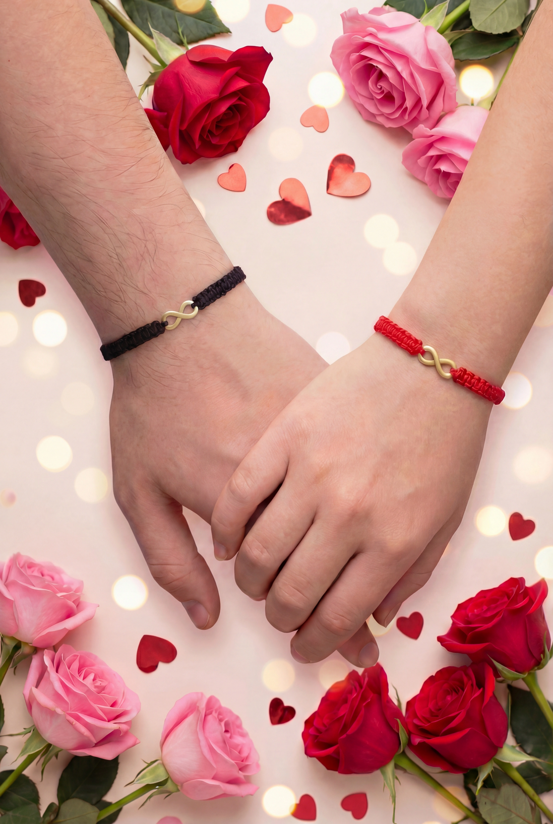 Set Brățări Valentine’s Day - Infinit de Aur 14K,  șnur împletit
