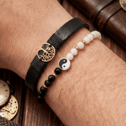 Brățară Yin Yang cristale bicolor cu 8 Biluțe din Aur 14K (585),2mm
