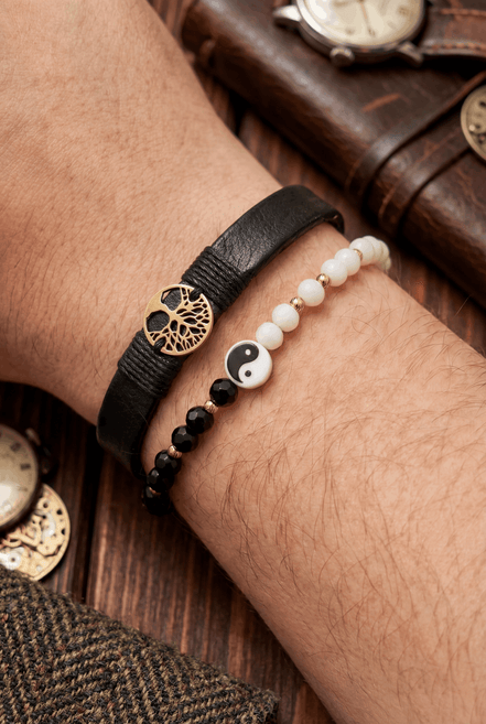 Brățară Yin Yang cristale bicolor cu 8 Biluțe din Aur 14K (585),2mm