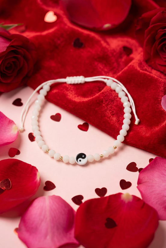 Brățară Yin Yang cristale albe cu 4 Biluțe din Aur 14K (585),2mm