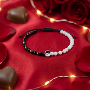 Brățară Yin Yang cristale bicolor cu 8 Biluțe din Aur 14K (585),2mm
