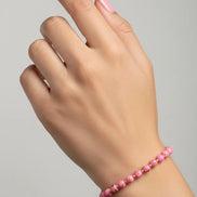 Bratara cu 10 bilute striate de 2mm din aur 14k si Howlit Roz model femeie